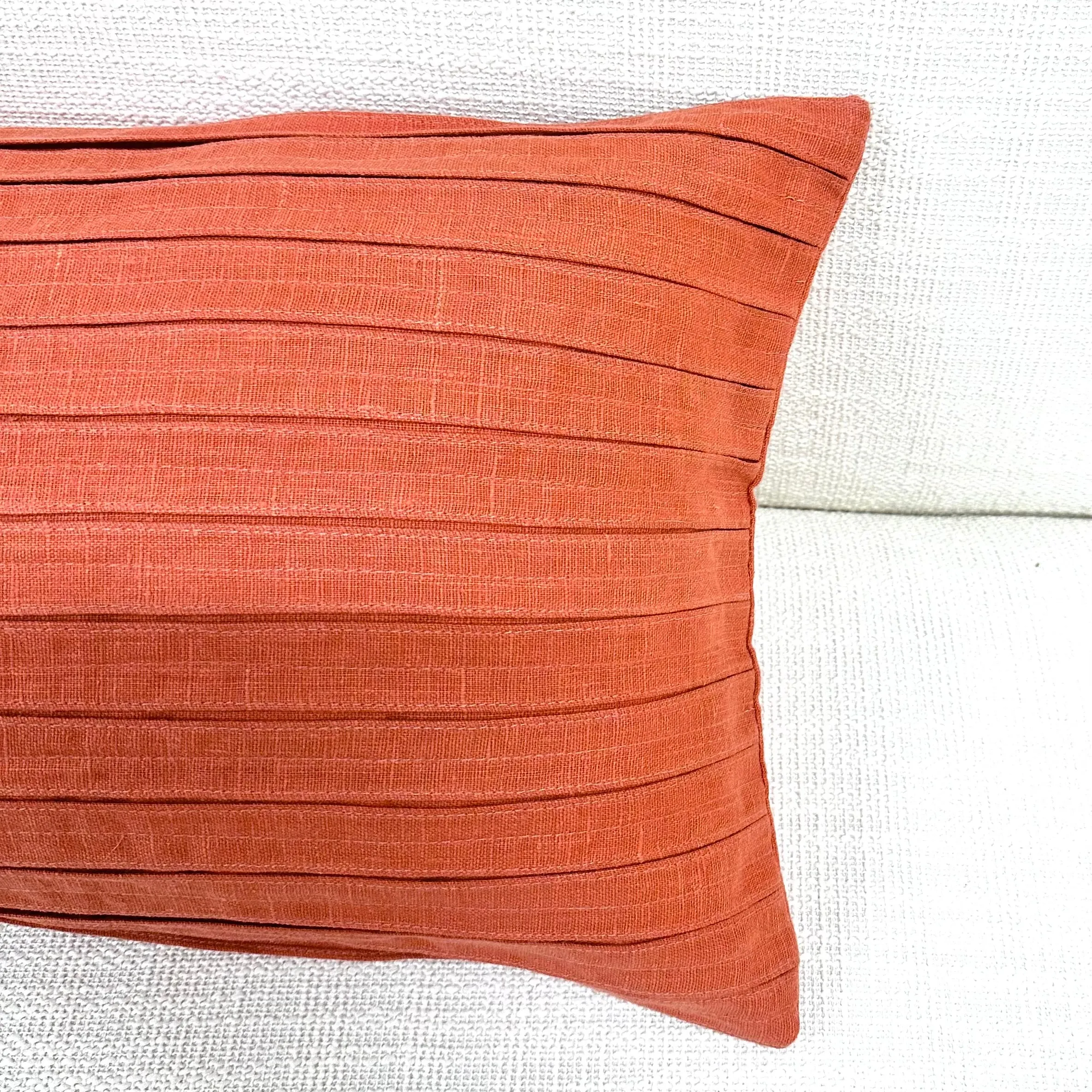 Orange Modern Pleated Lumbar Pillow Cover 13x30