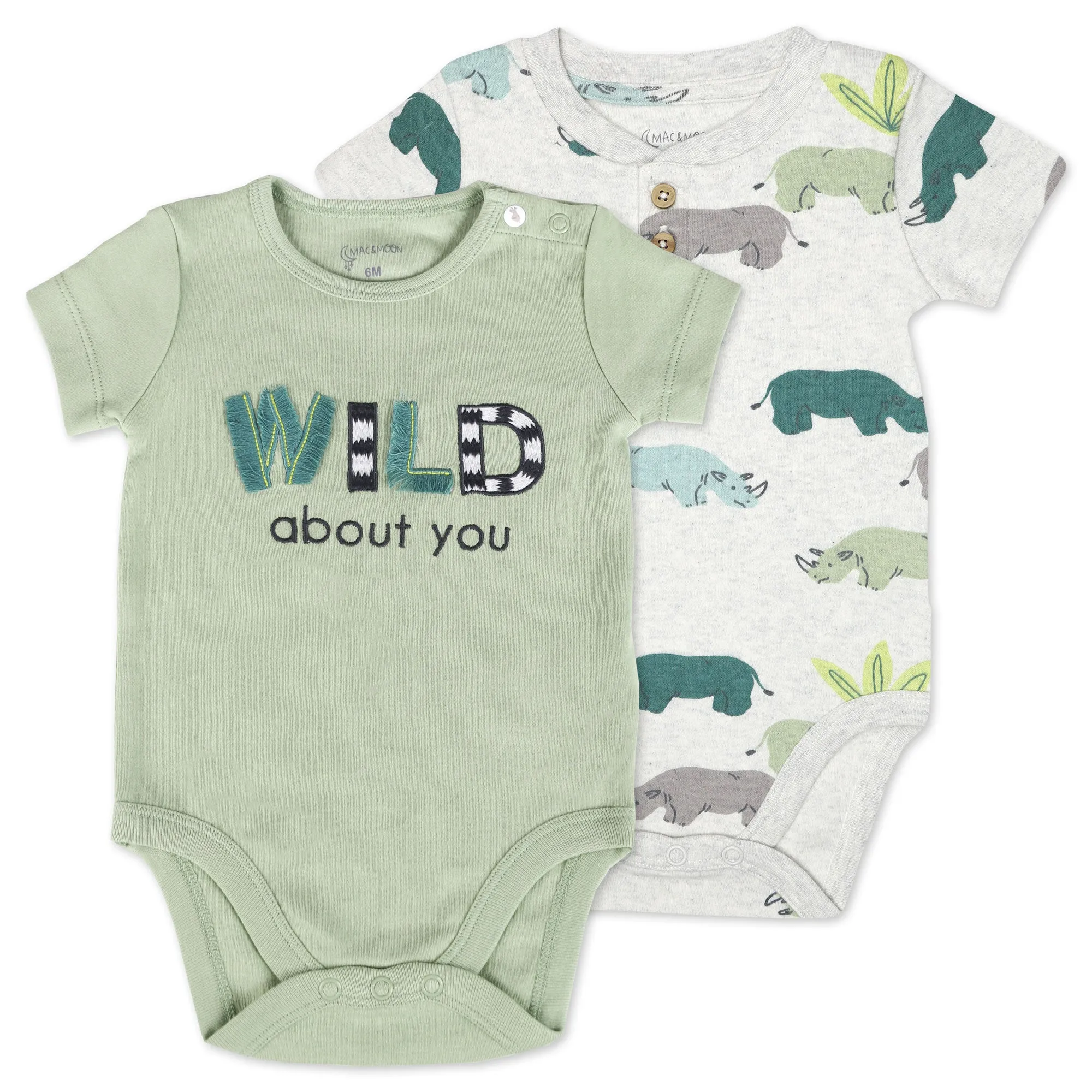 Organic Cotton 2-Pack Bodysuit in Rhino Buddies Print