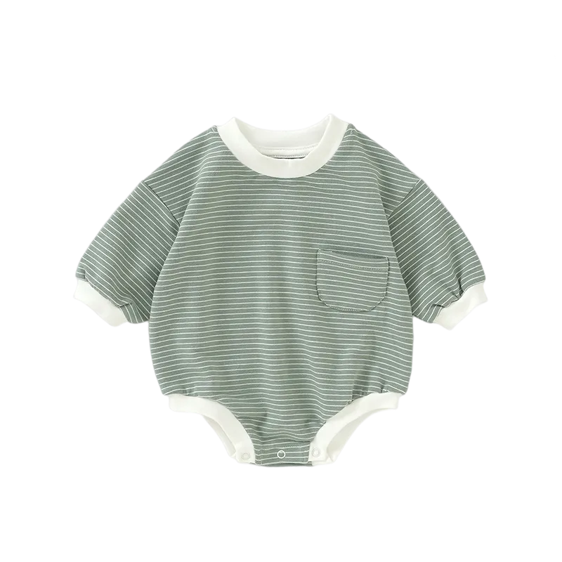 Organic Cotton Long Sleeve Striped Baby Bodysuit with Pocket