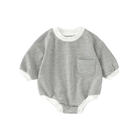 Organic Cotton Long Sleeve Striped Baby Bodysuit with Pocket