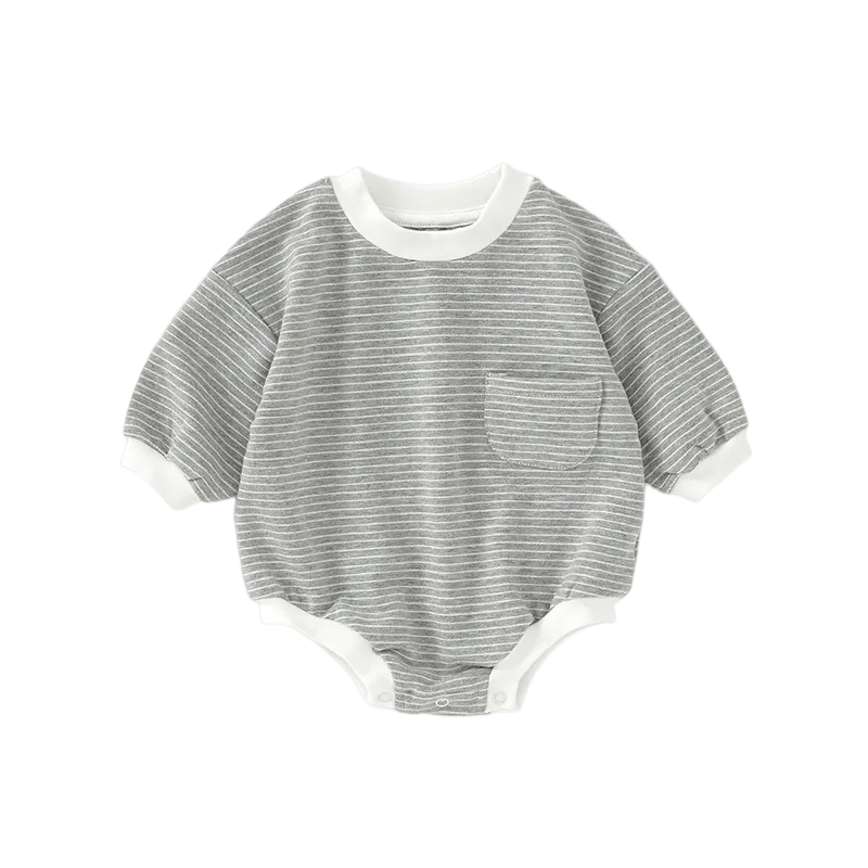 Organic Cotton Long Sleeve Striped Baby Bodysuit with Pocket