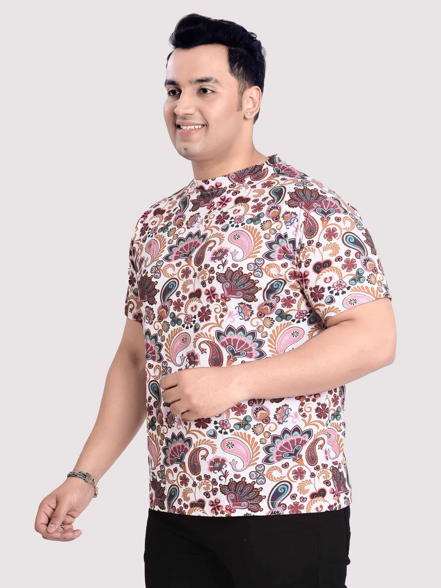 Paisely  Digital Printed Round Neck T-Shirt Men's Plus Size