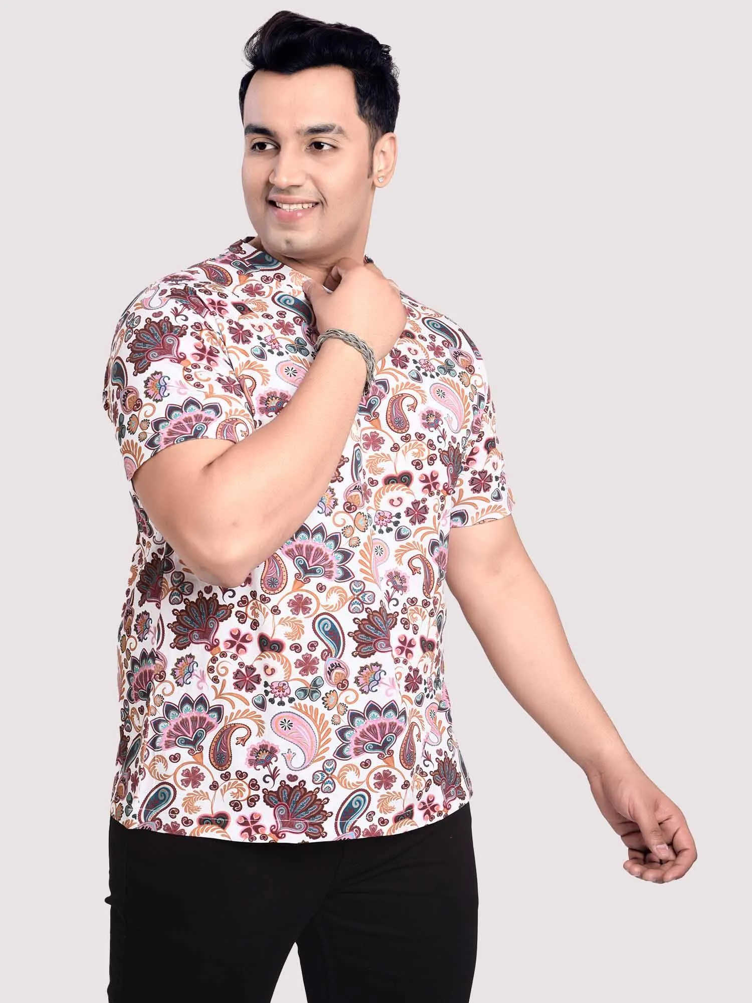 Paisely  Digital Printed Round Neck T-Shirt Men's Plus Size