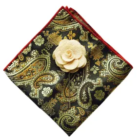 Paisley Pocket Square   Beige Lapel Pin