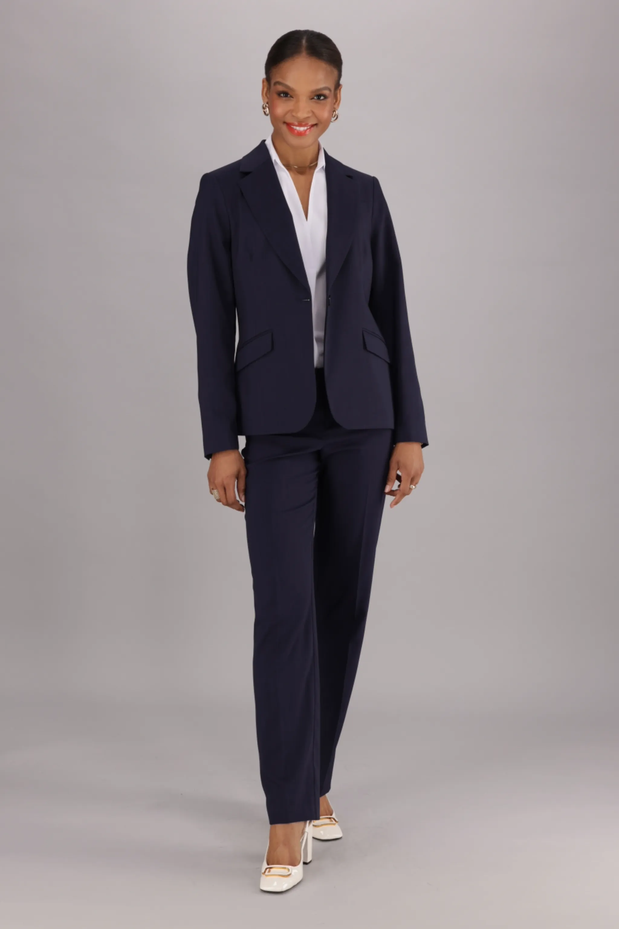 Pamela single button blazer - navy stretch