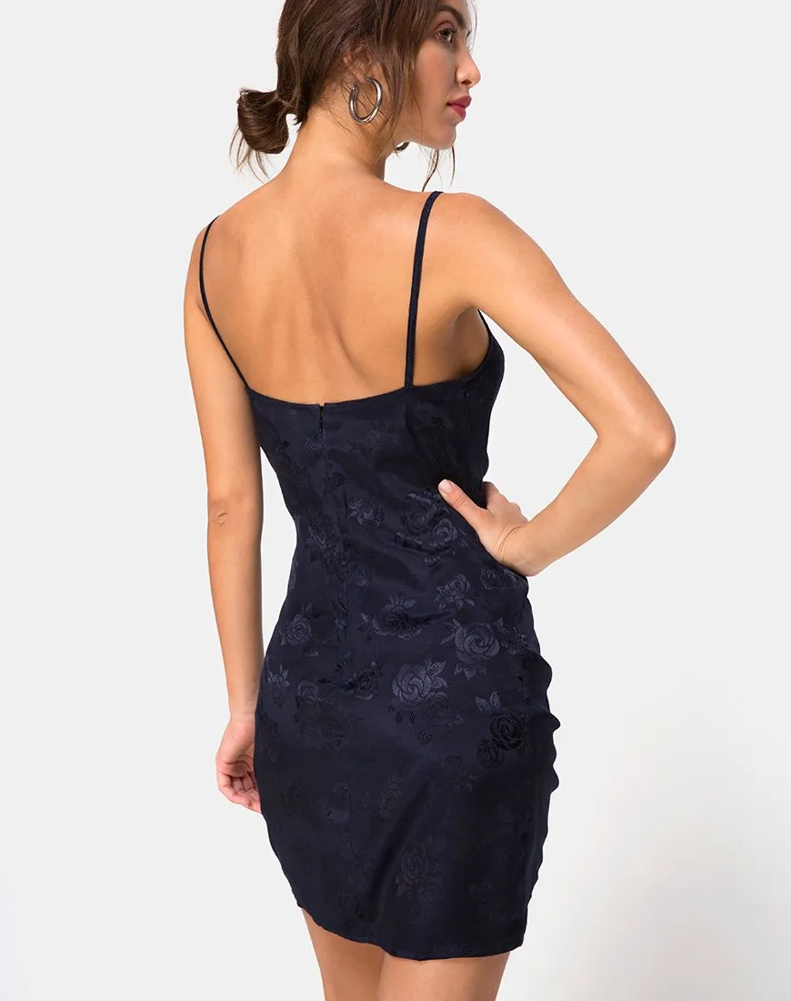 Panthus Slip Dress in Navy Satin Rose