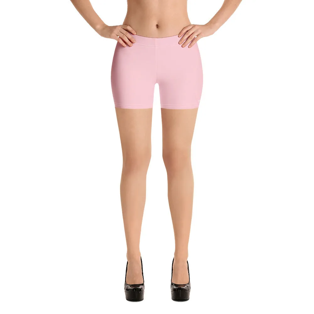 Pastel Pink Women's Shorts, Solid Color Light Pink Elastic Short Tights-Made in USA/EU/MX