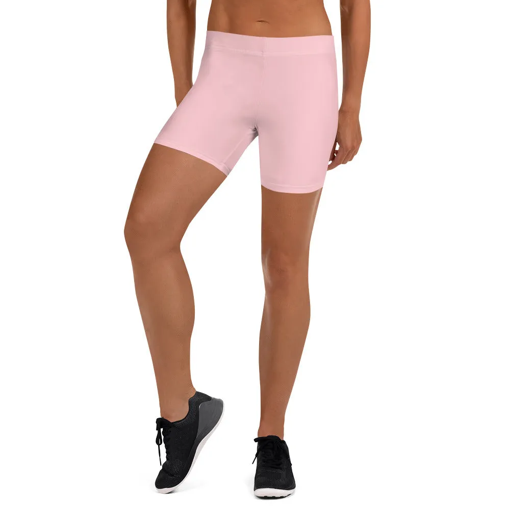 Pastel Pink Women's Shorts, Solid Color Light Pink Elastic Short Tights-Made in USA/EU/MX