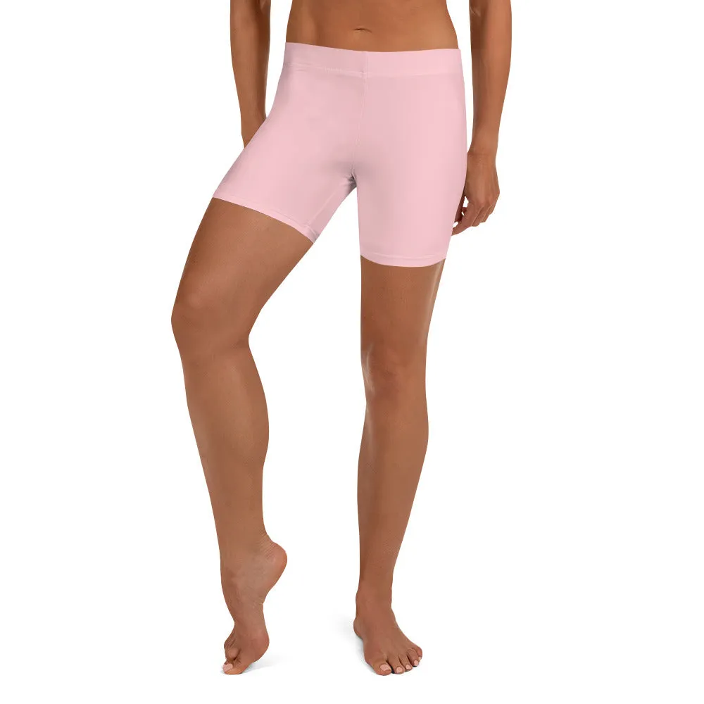 Pastel Pink Women's Shorts, Solid Color Light Pink Elastic Short Tights-Made in USA/EU/MX