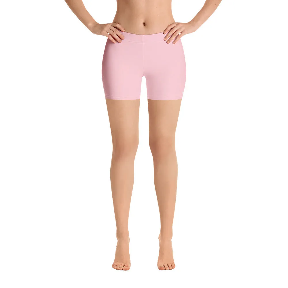 Pastel Pink Women's Shorts, Solid Color Light Pink Elastic Short Tights-Made in USA/EU/MX