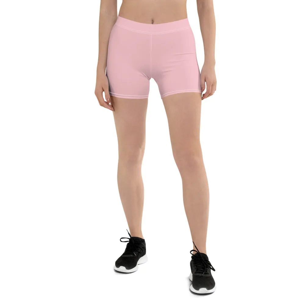 Pastel Pink Women's Shorts, Solid Color Light Pink Elastic Short Tights-Made in USA/EU/MX