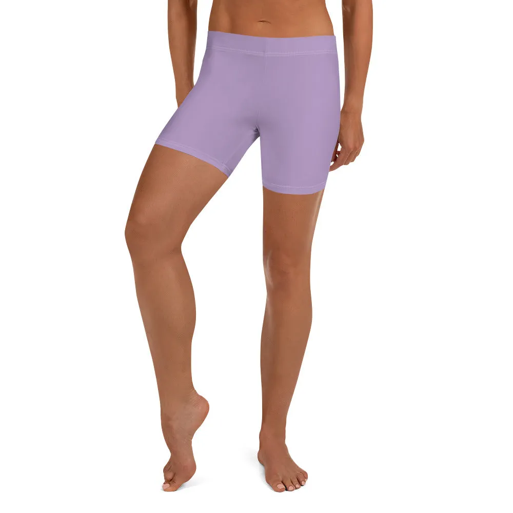 Pastel Purple Women's Shorts, Light Purple Solid Color Gym Elastic Tight Shorts-Made in USA/EU