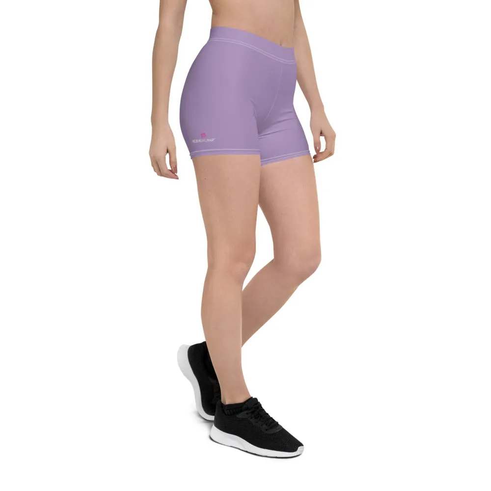 Pastel Purple Women's Shorts, Light Purple Solid Color Gym Elastic Tight Shorts-Made in USA/EU