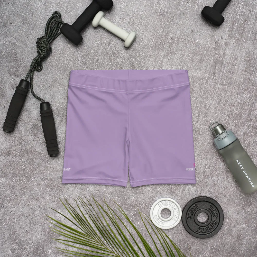 Pastel Purple Women's Shorts, Light Purple Solid Color Gym Elastic Tight Shorts-Made in USA/EU