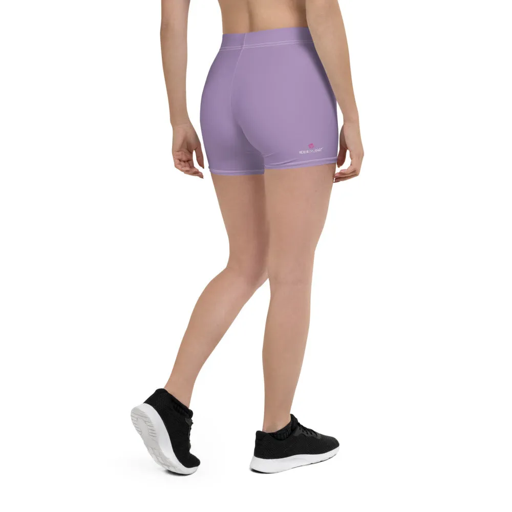 Pastel Purple Women's Shorts, Light Purple Solid Color Gym Elastic Tight Shorts-Made in USA/EU