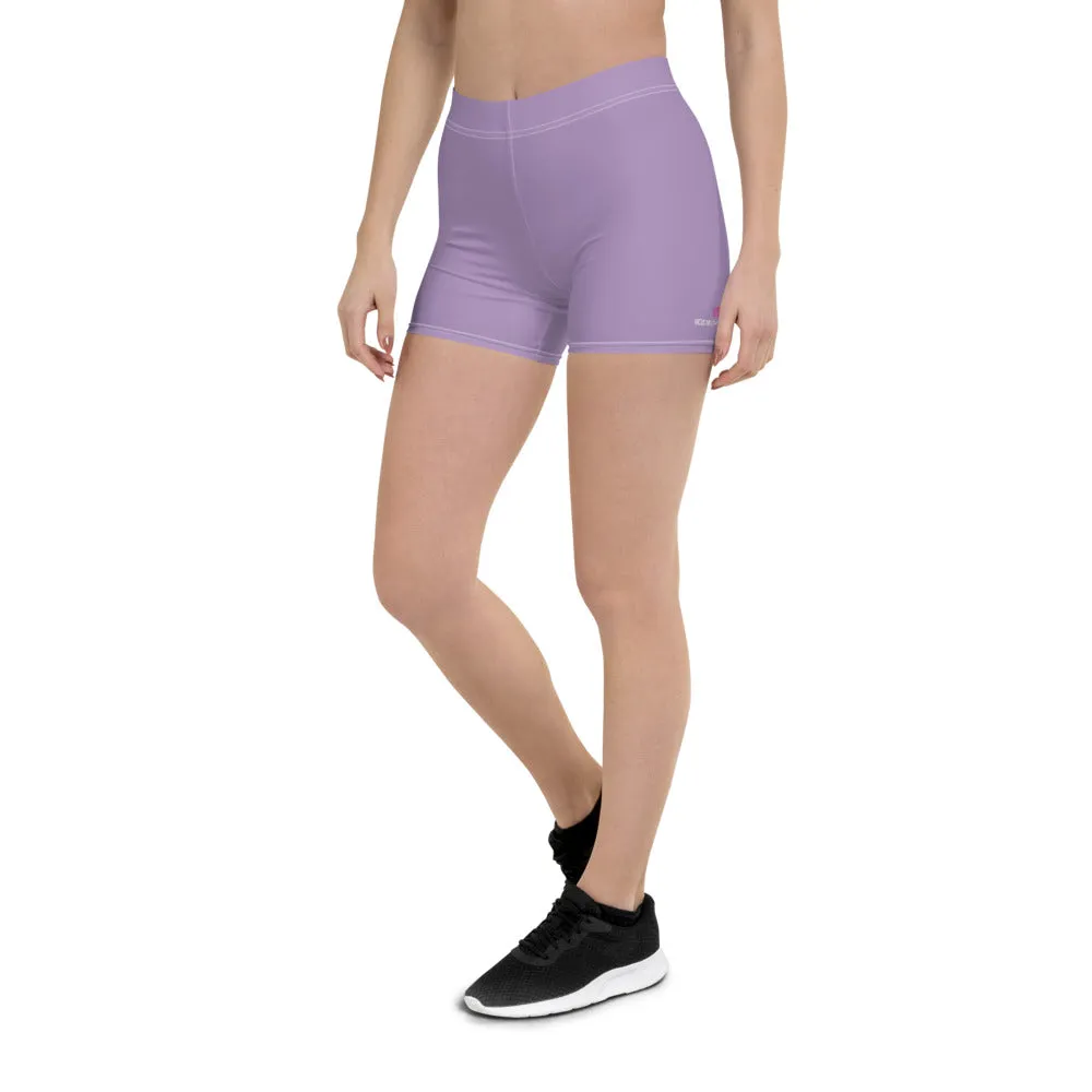 Pastel Purple Women's Shorts, Light Purple Solid Color Gym Elastic Tight Shorts-Made in USA/EU