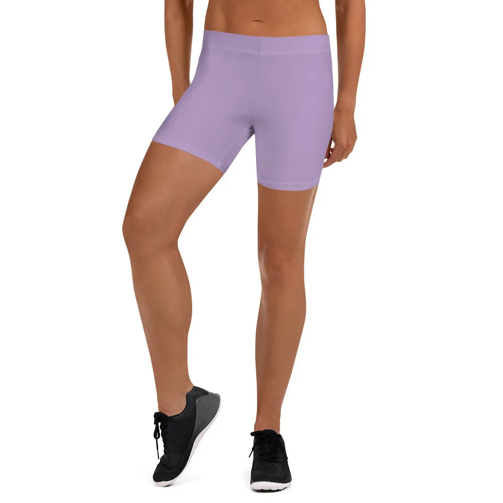 Pastel Purple Women's Shorts, Light Purple Solid Color Gym Elastic Tight Shorts-Made in USA/EU