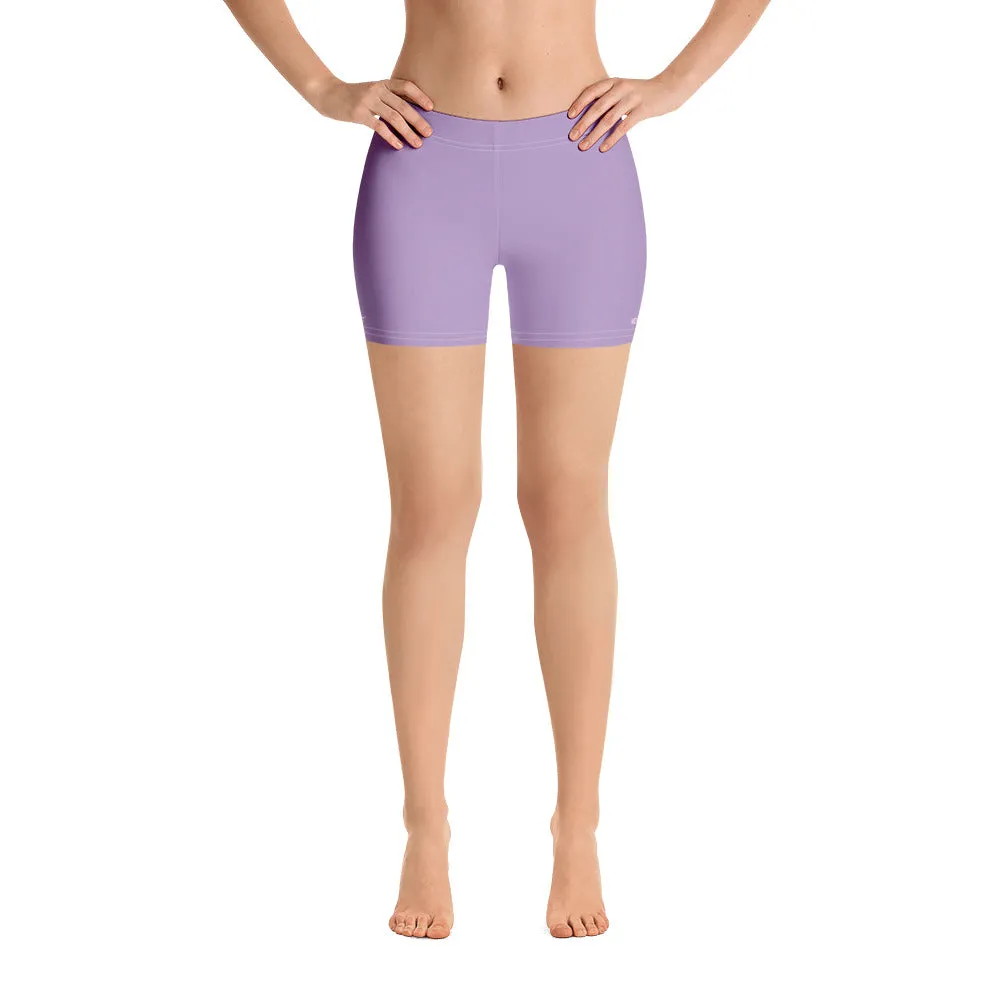 Pastel Purple Women's Shorts, Light Purple Solid Color Gym Elastic Tight Shorts-Made in USA/EU