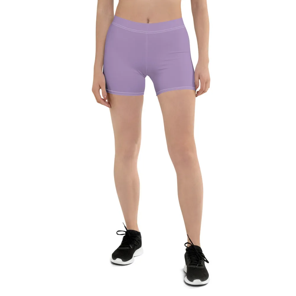 Pastel Purple Women's Shorts, Light Purple Solid Color Gym Elastic Tight Shorts-Made in USA/EU