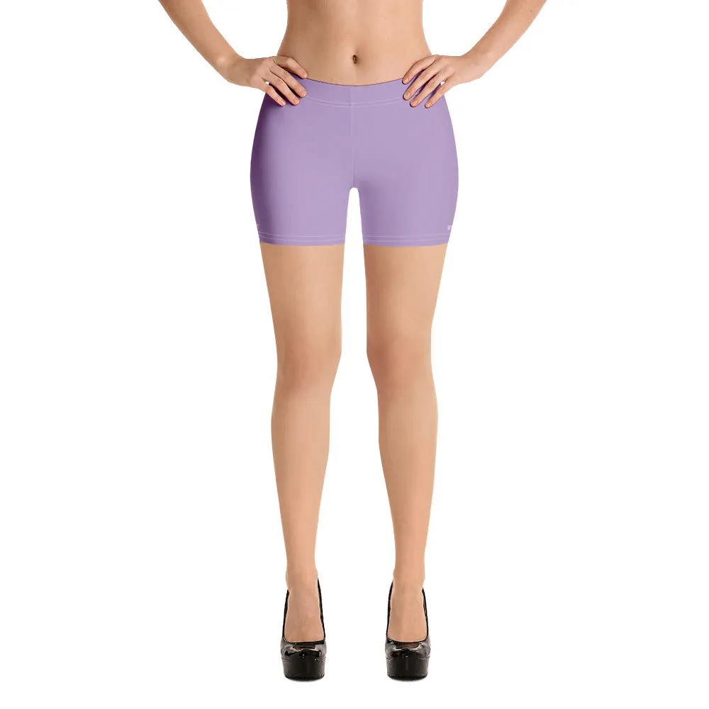 Pastel Purple Women's Shorts, Light Purple Solid Color Gym Elastic Tight Shorts-Made in USA/EU