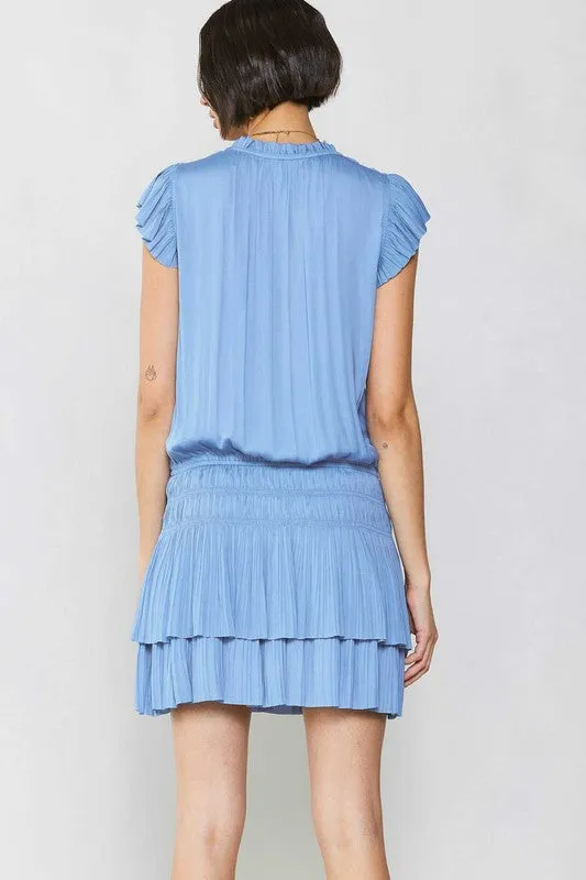 Periwinkle Blue Mini Dress With Pleated Skirt