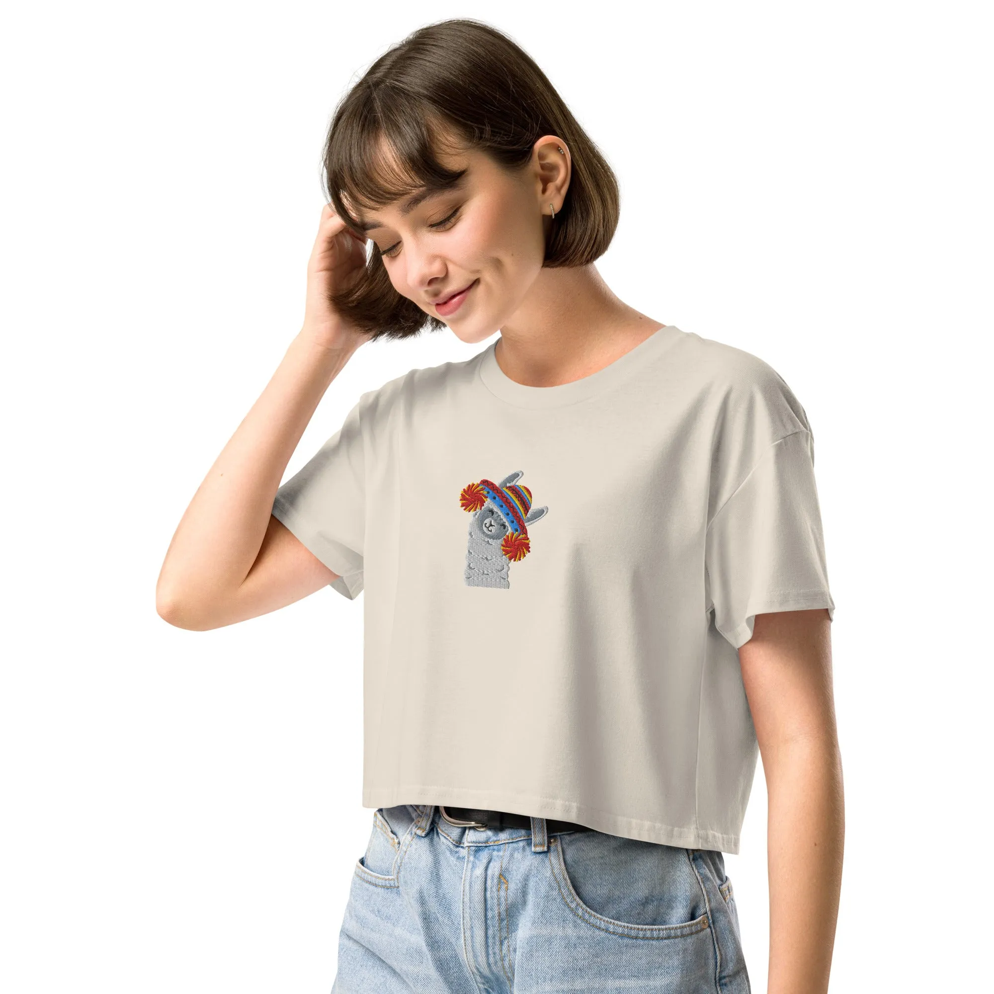 Peruvian Alpaca Embroidered Cropped T-Shirt