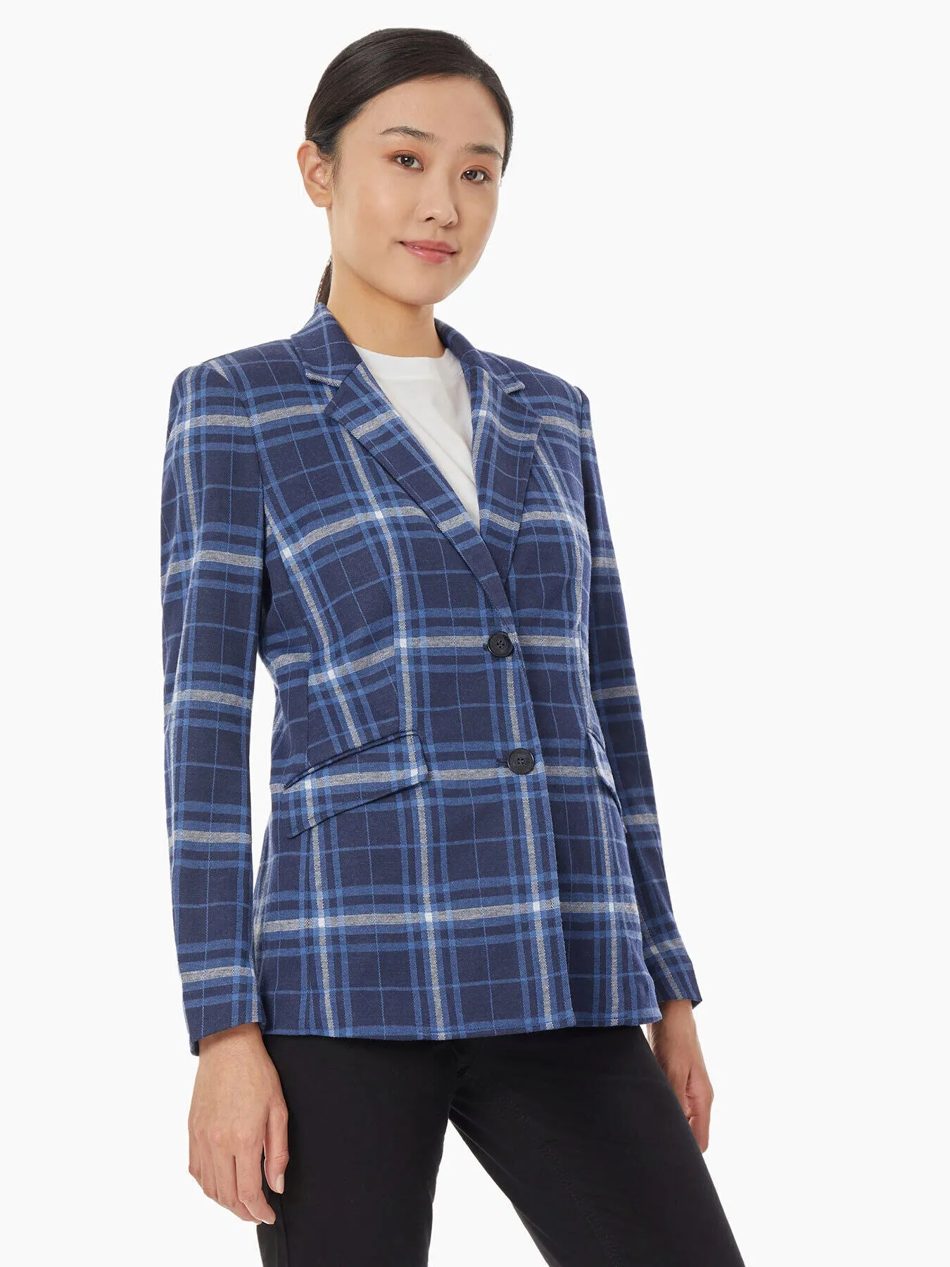 Plaid Two-Button Blazer