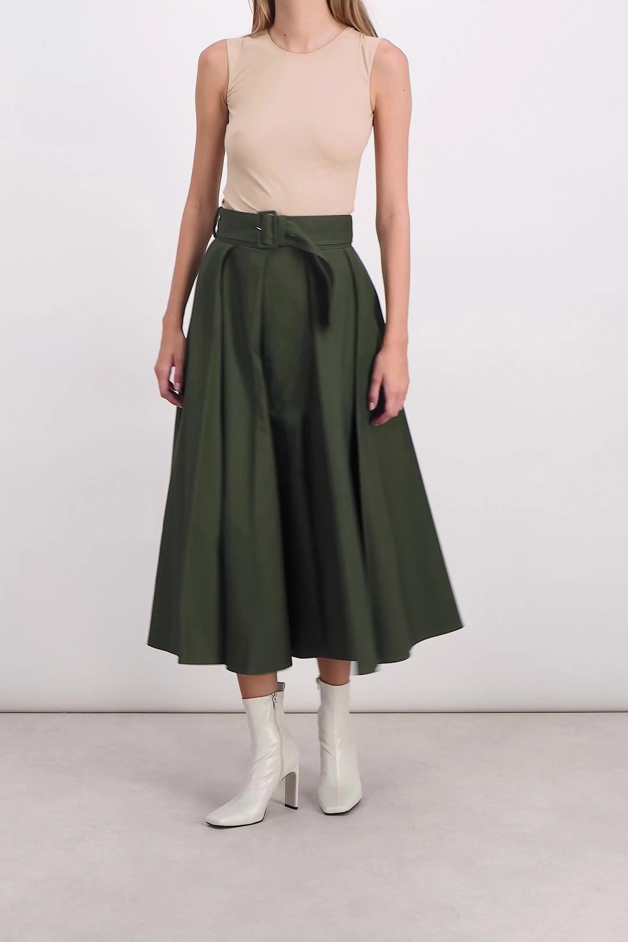 Pleated canvas maxi skirt