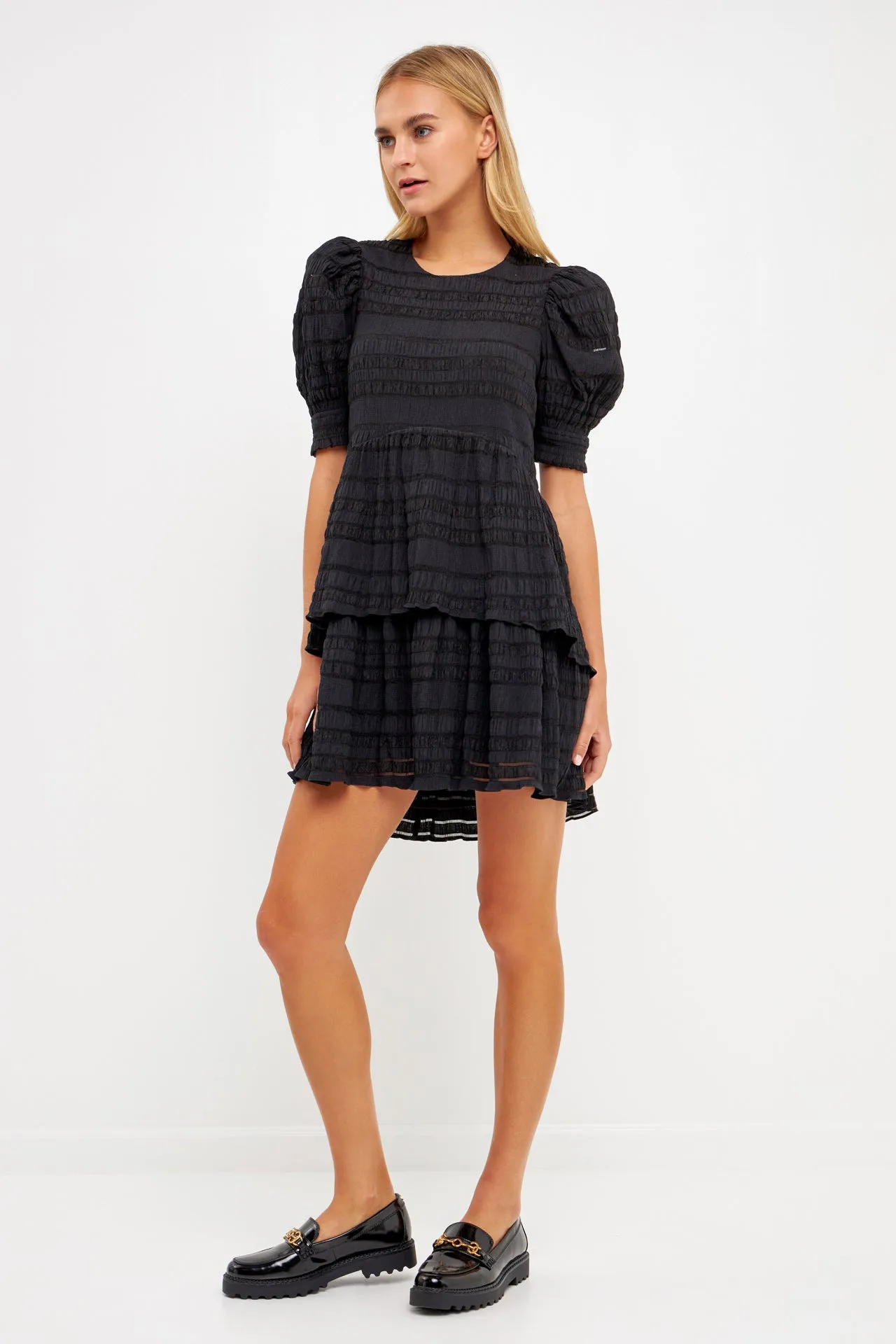 Pleated Fabric High-Low Dress