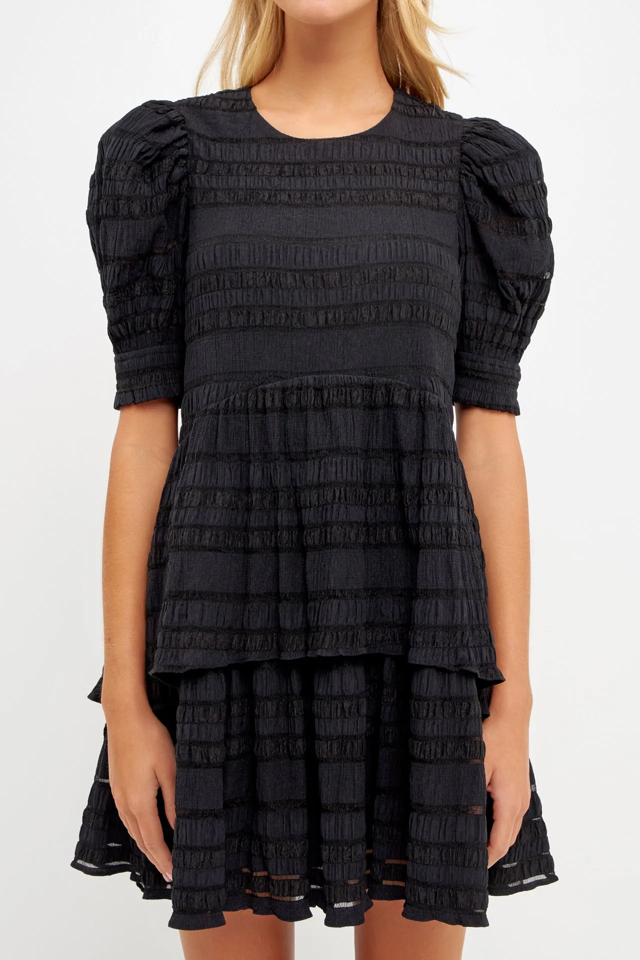 Pleated Fabric High-Low Dress