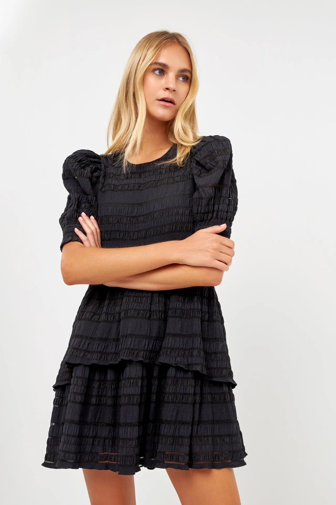 Pleated Fabric High-Low Dress