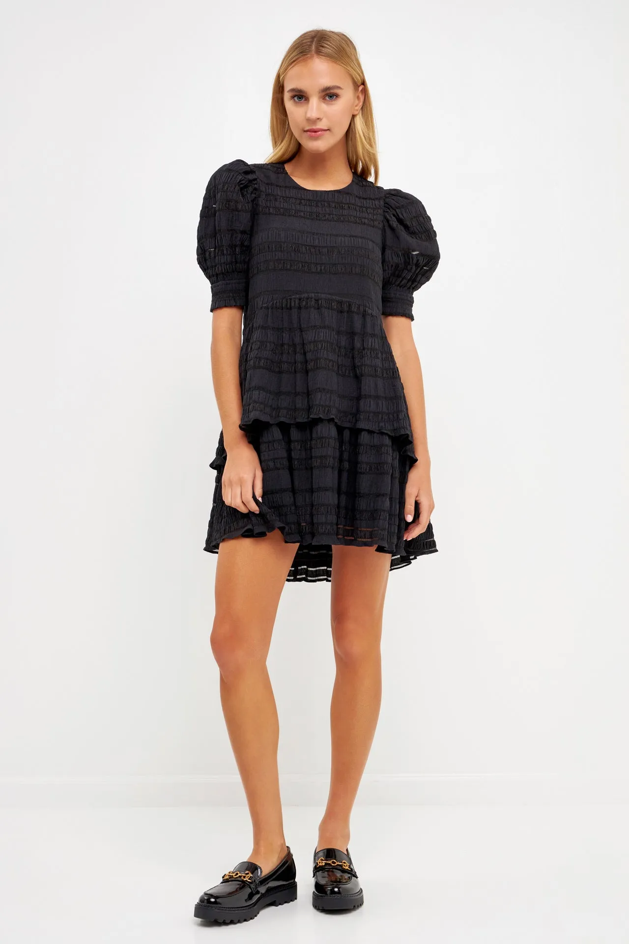 Pleated Fabric High-Low Dress