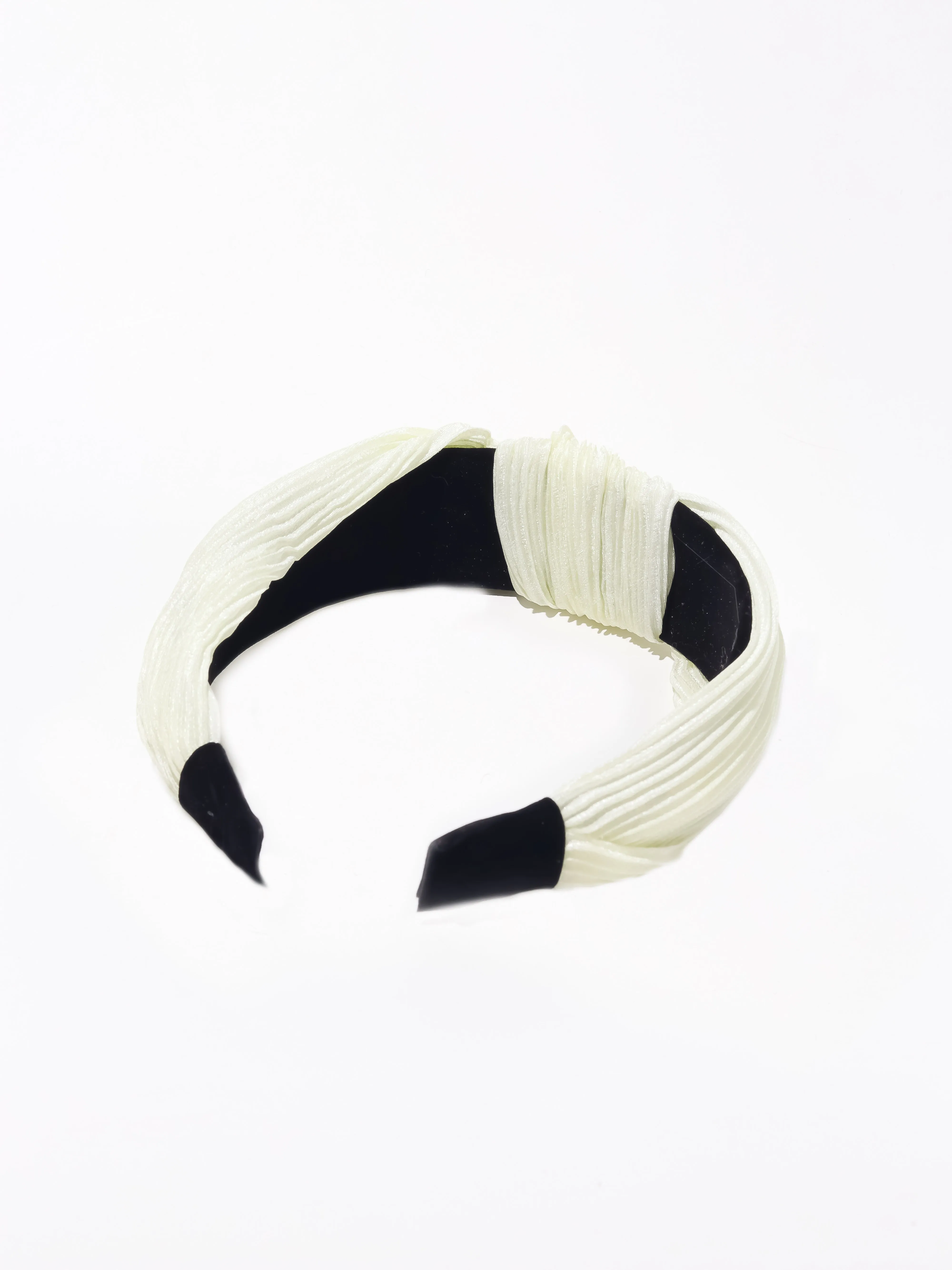 Pleated Fabric Knotted Headband- Off White