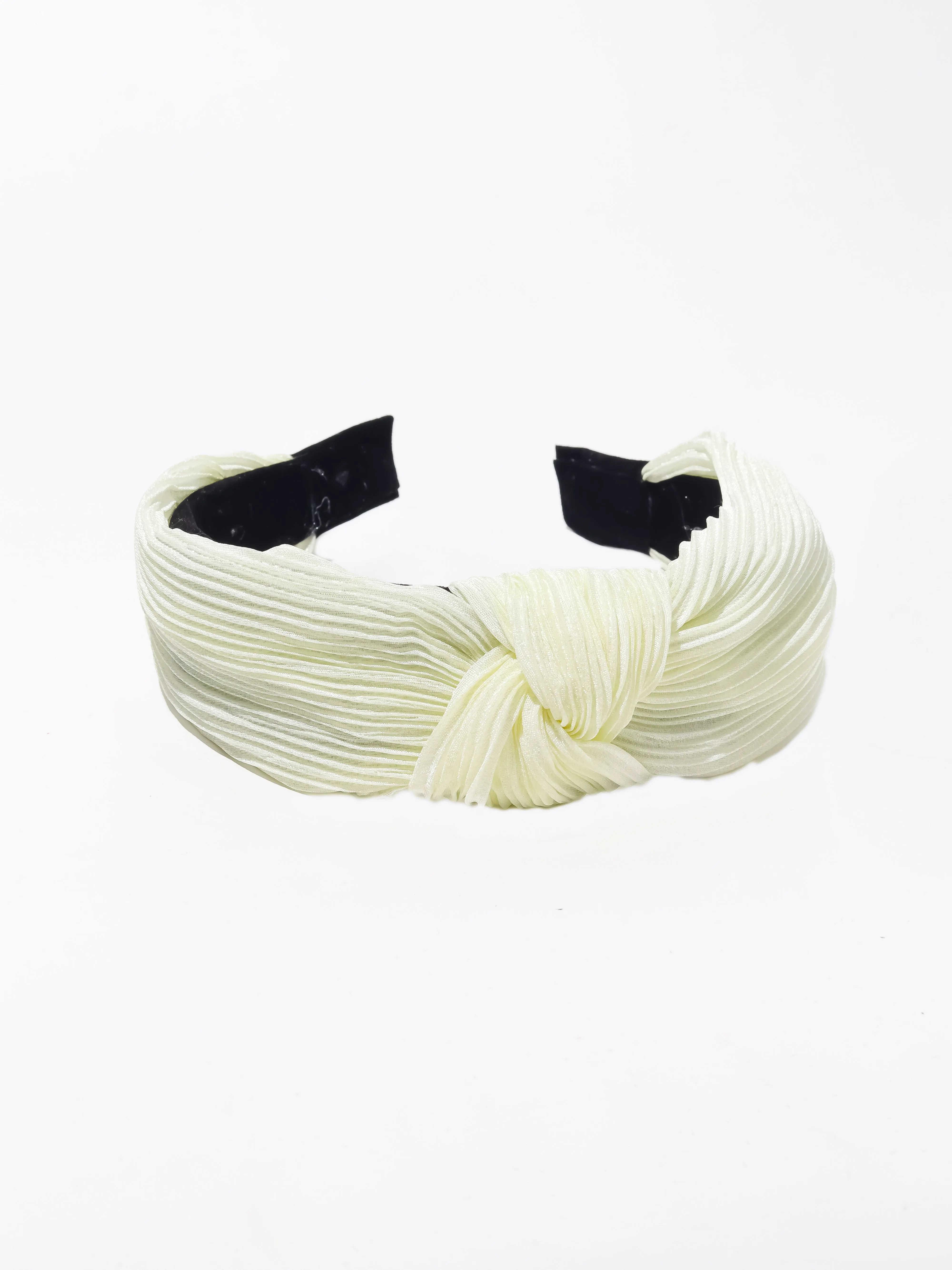 Pleated Fabric Knotted Headband- Off White