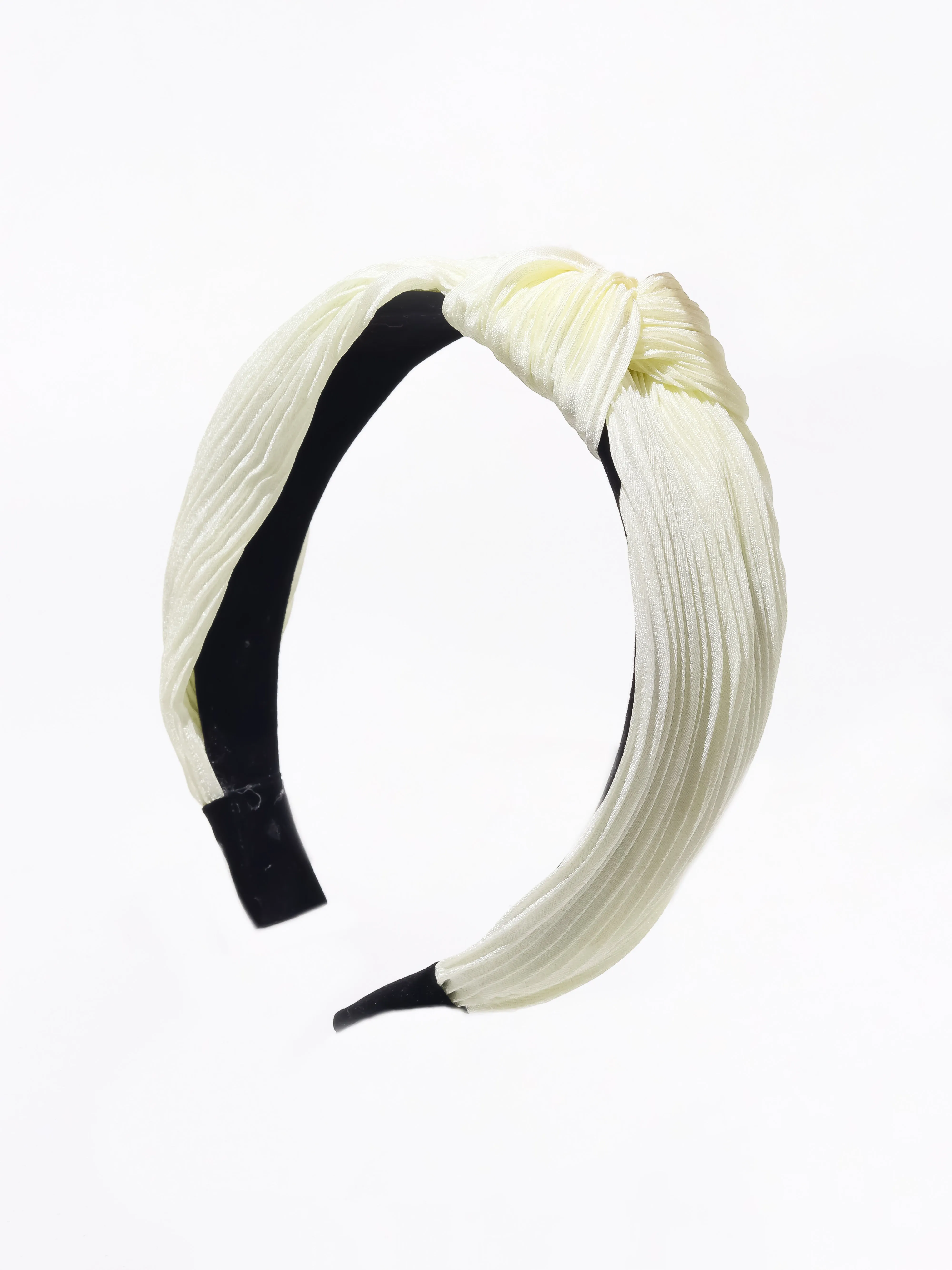 Pleated Fabric Knotted Headband- Off White