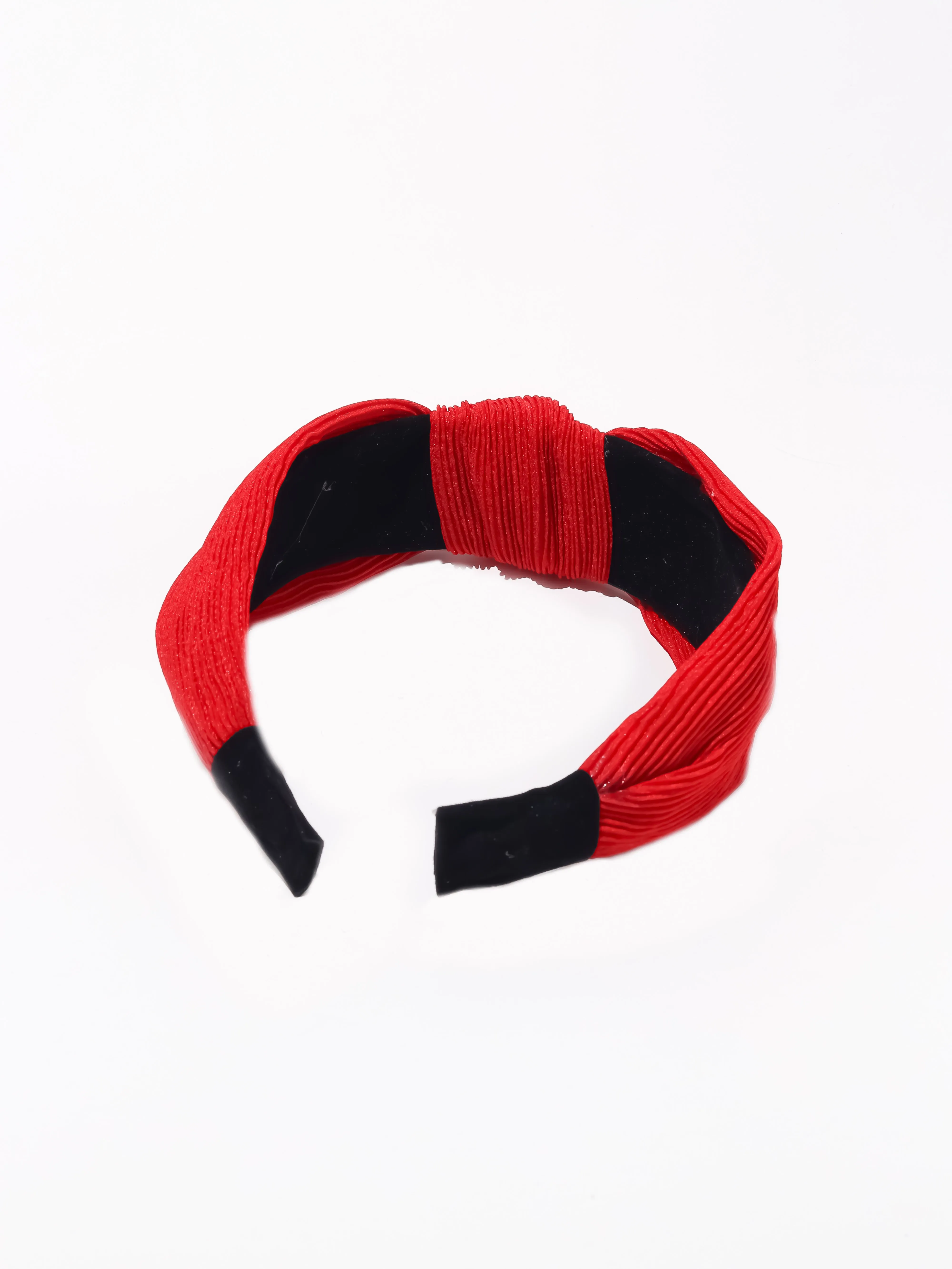 Pleated Fabric Knotted Headband- Red