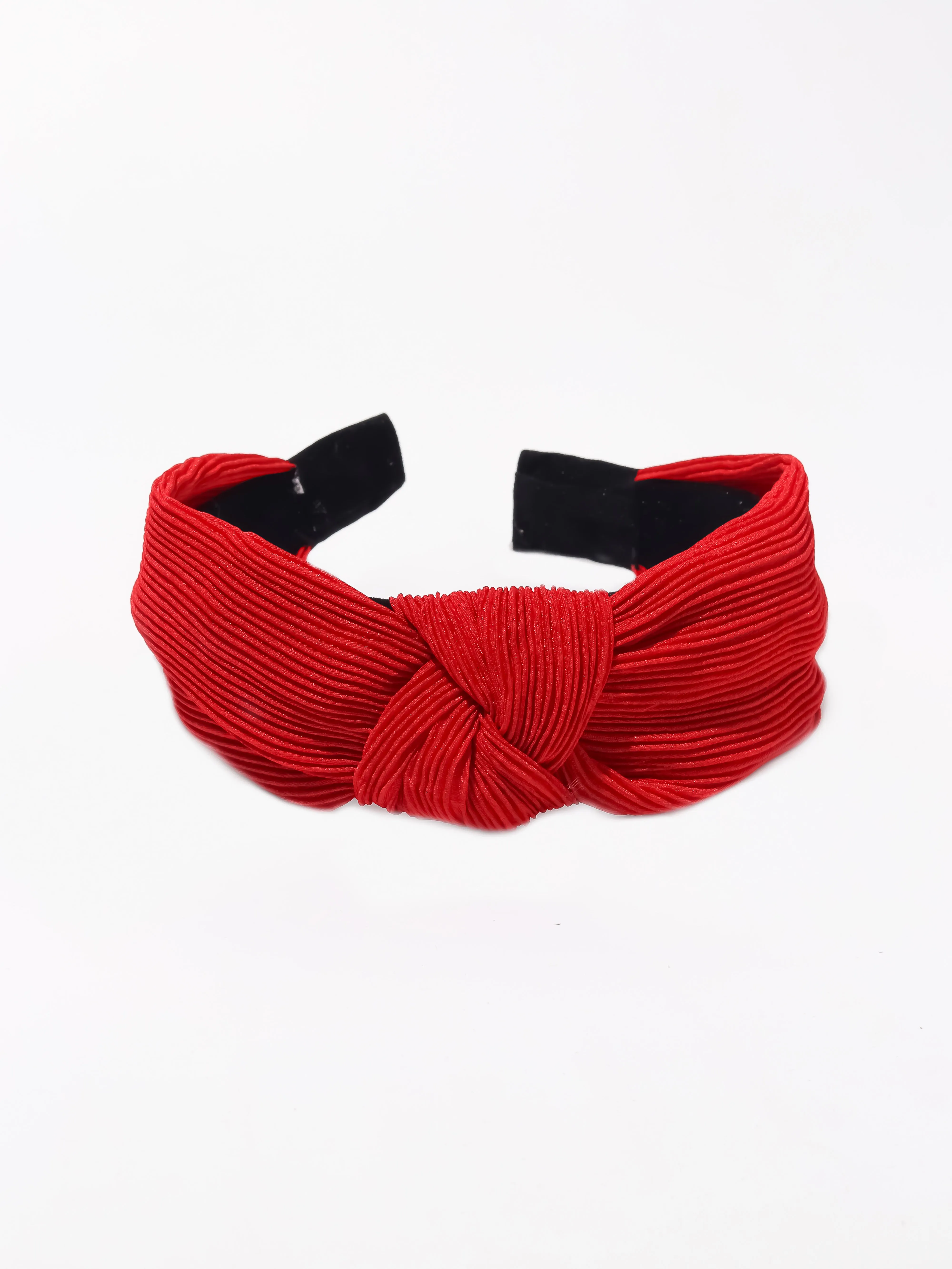 Pleated Fabric Knotted Headband- Red