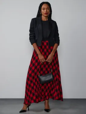 Pleated Plaid Maxi Skirt