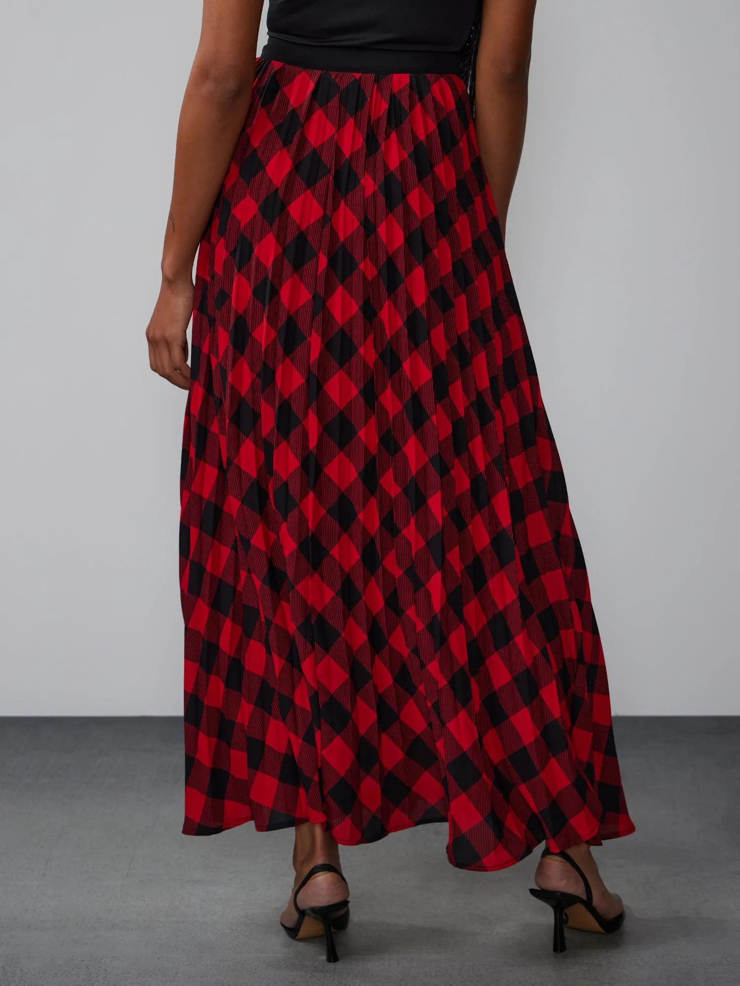 Pleated Plaid Maxi Skirt