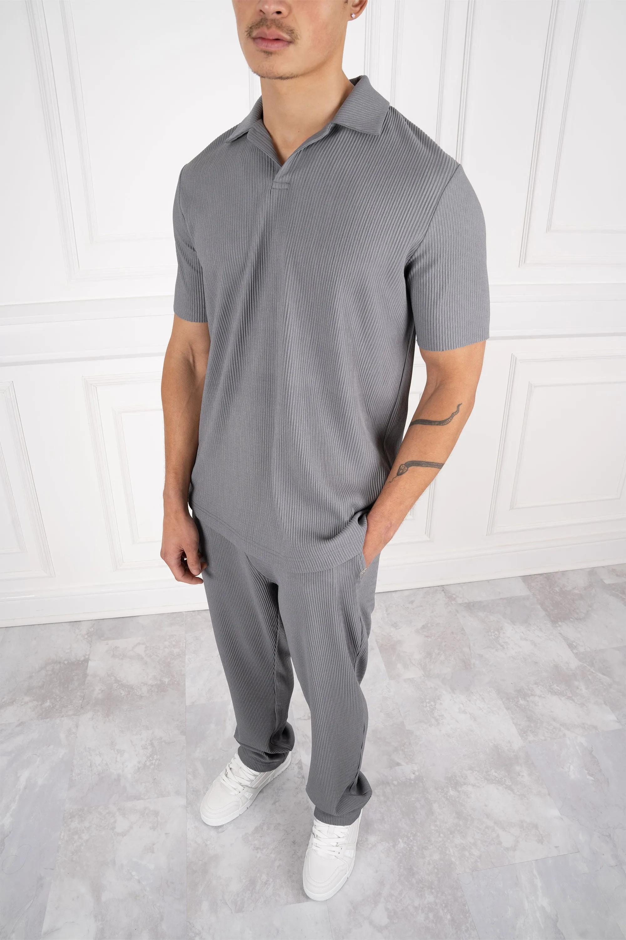 Pleated Polo Shirt - Charcoal