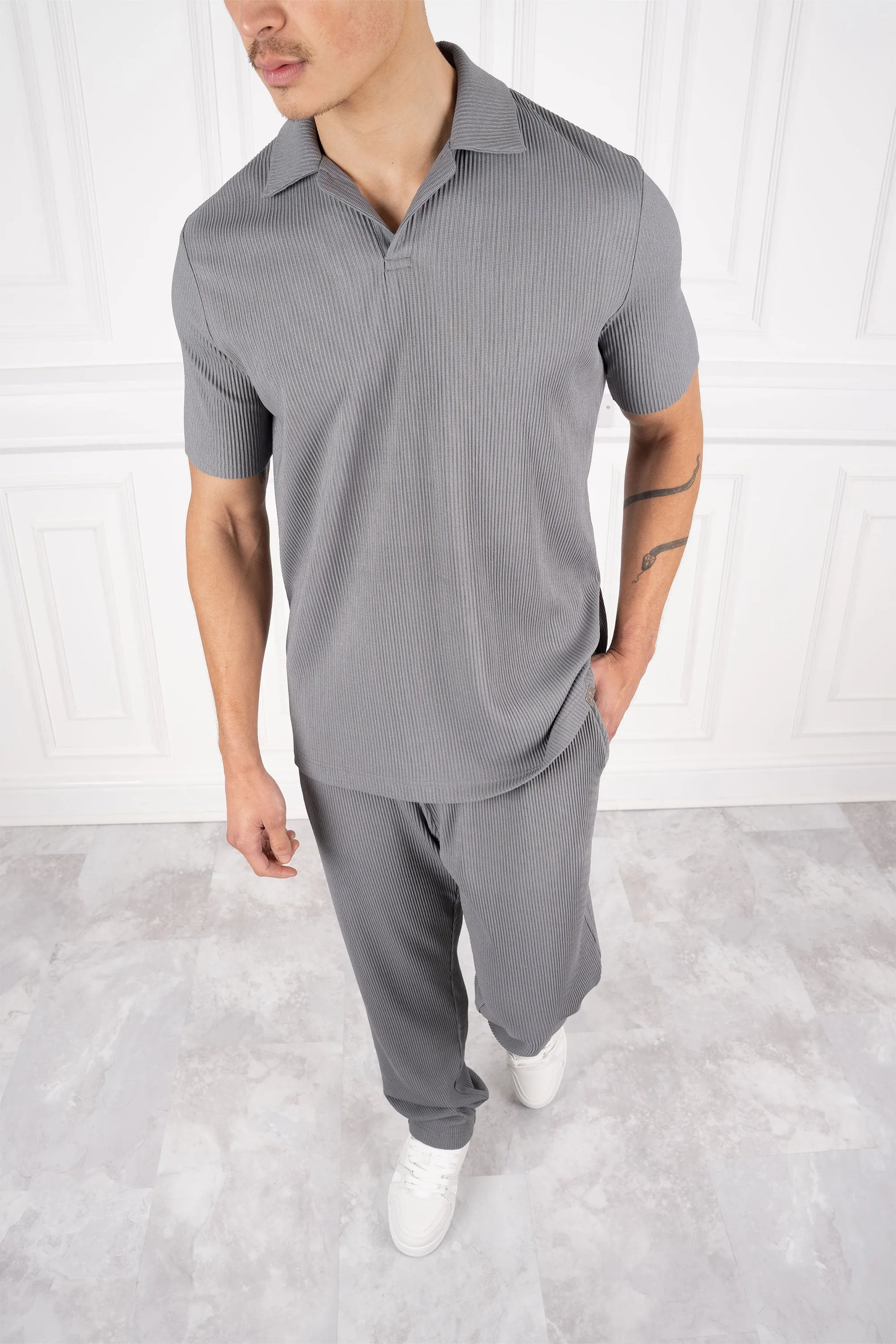 Pleated Polo Shirt - Charcoal