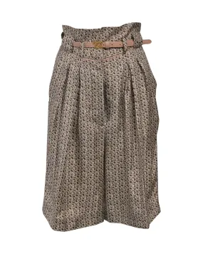 Pleated Silk Shorts with Eye-Catching Print