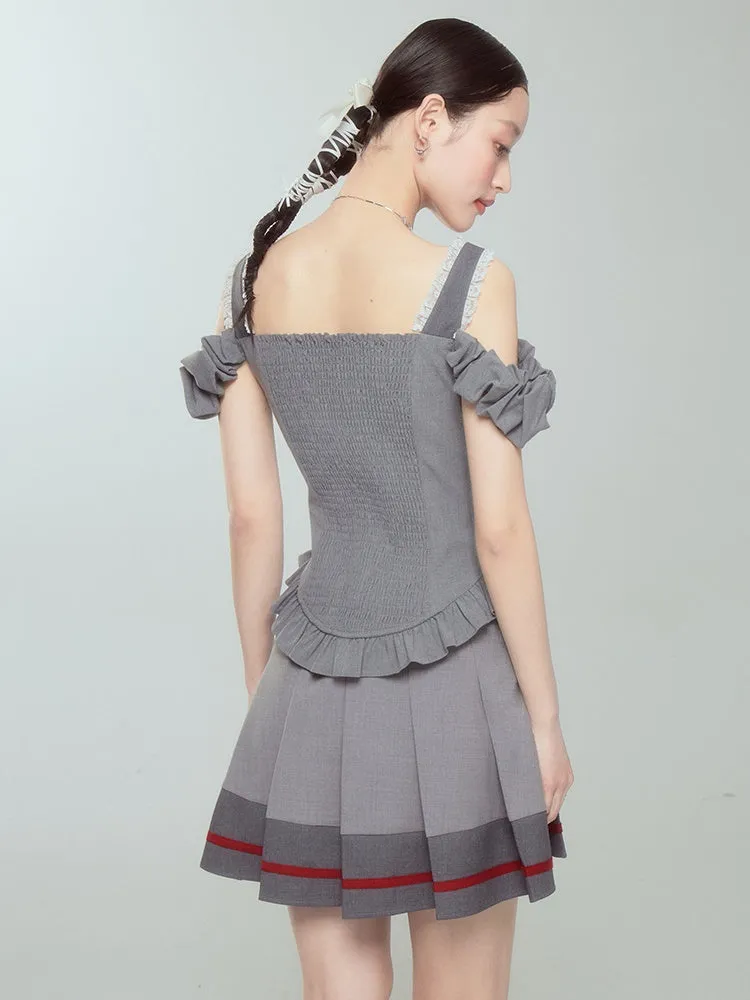 Pleated Skirt With Contrasting Ribbon