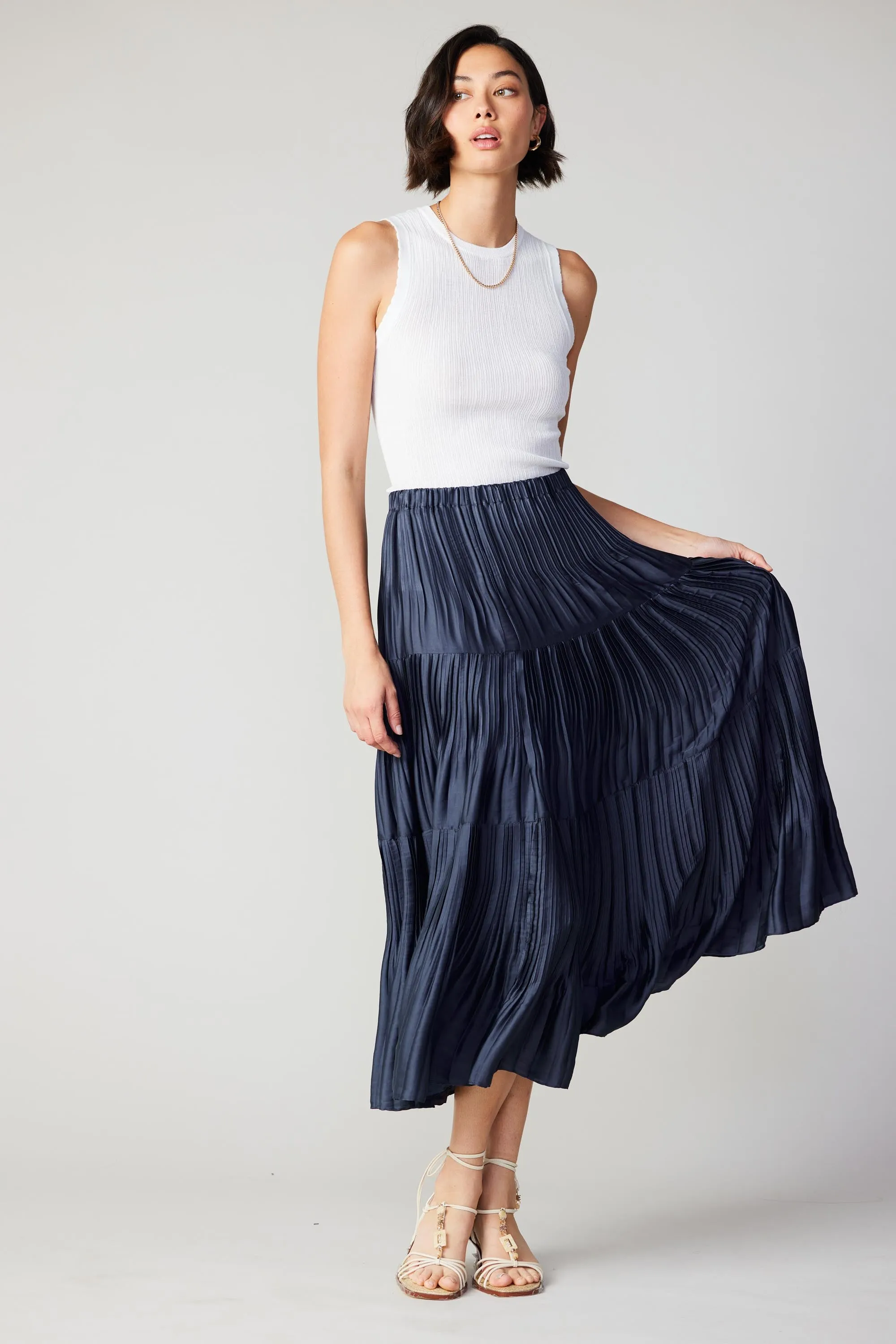 Pleated Tiered Midi Skirt