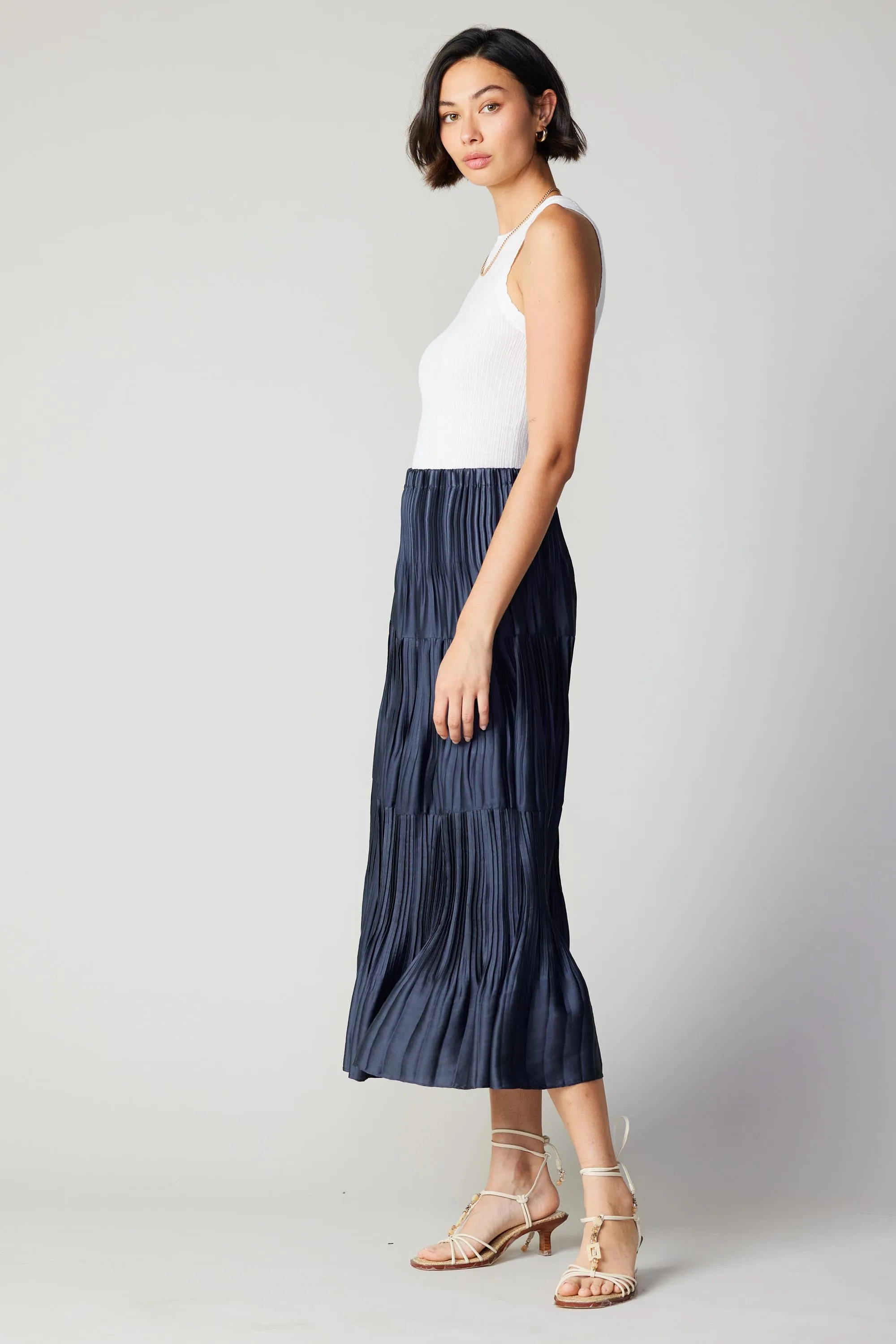 Pleated Tiered Midi Skirt