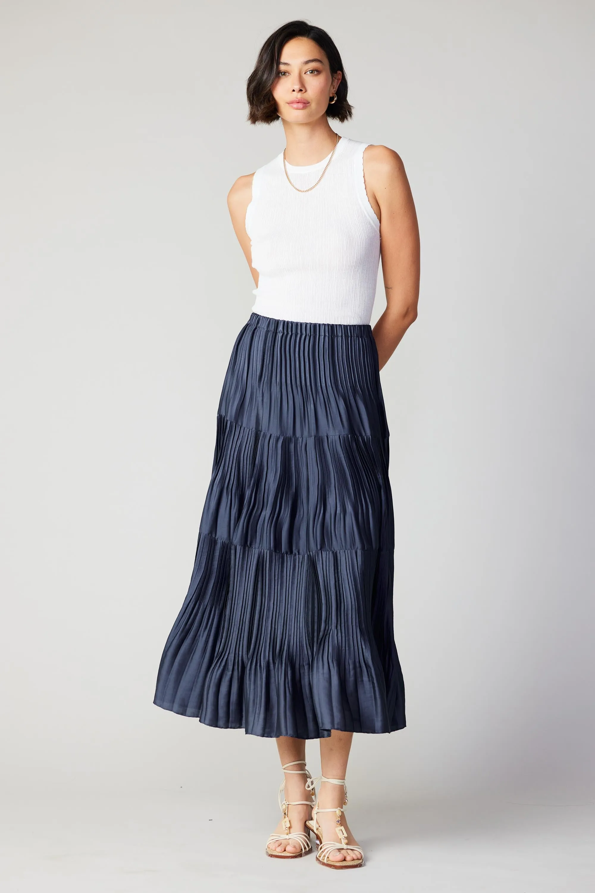 Pleated Tiered Midi Skirt