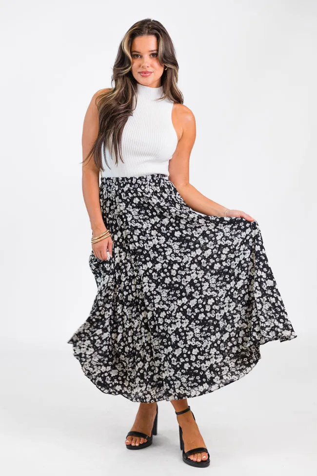 Pleats and Thank You Black Floral Maxi Skirt FINAL SALE