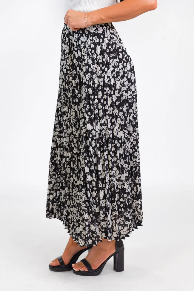 Pleats and Thank You Black Floral Maxi Skirt FINAL SALE