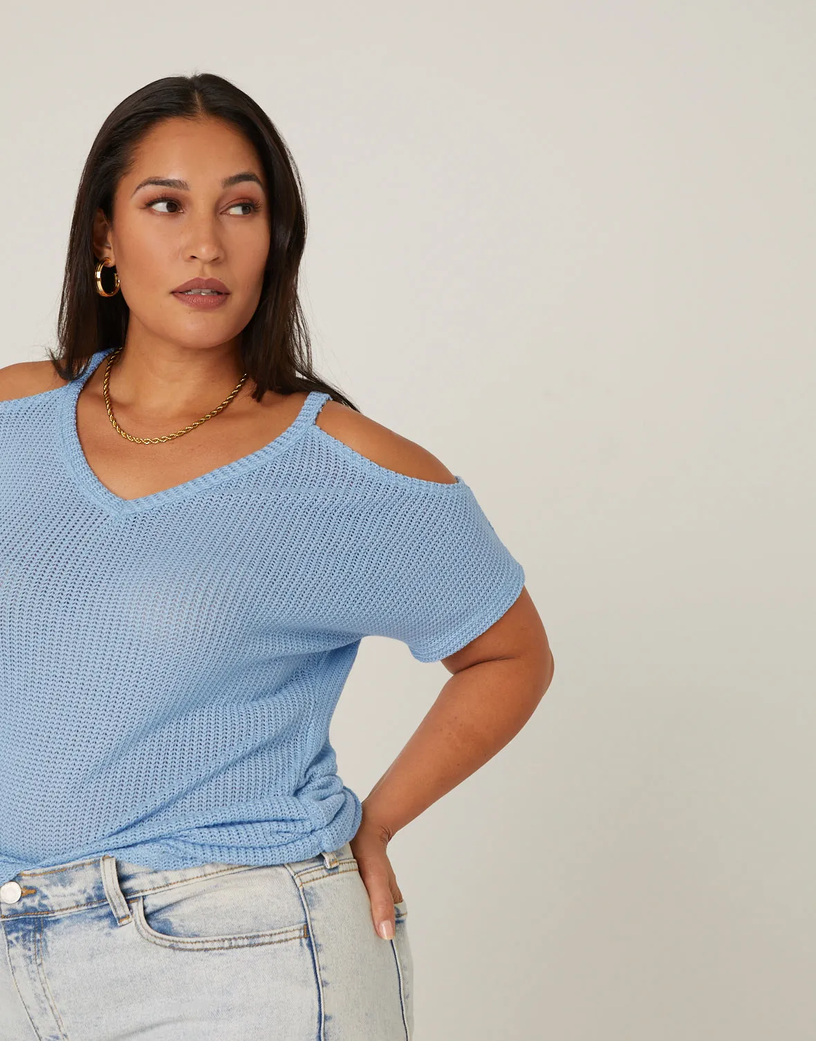 Plus Size Cold Shoulder Knit Top