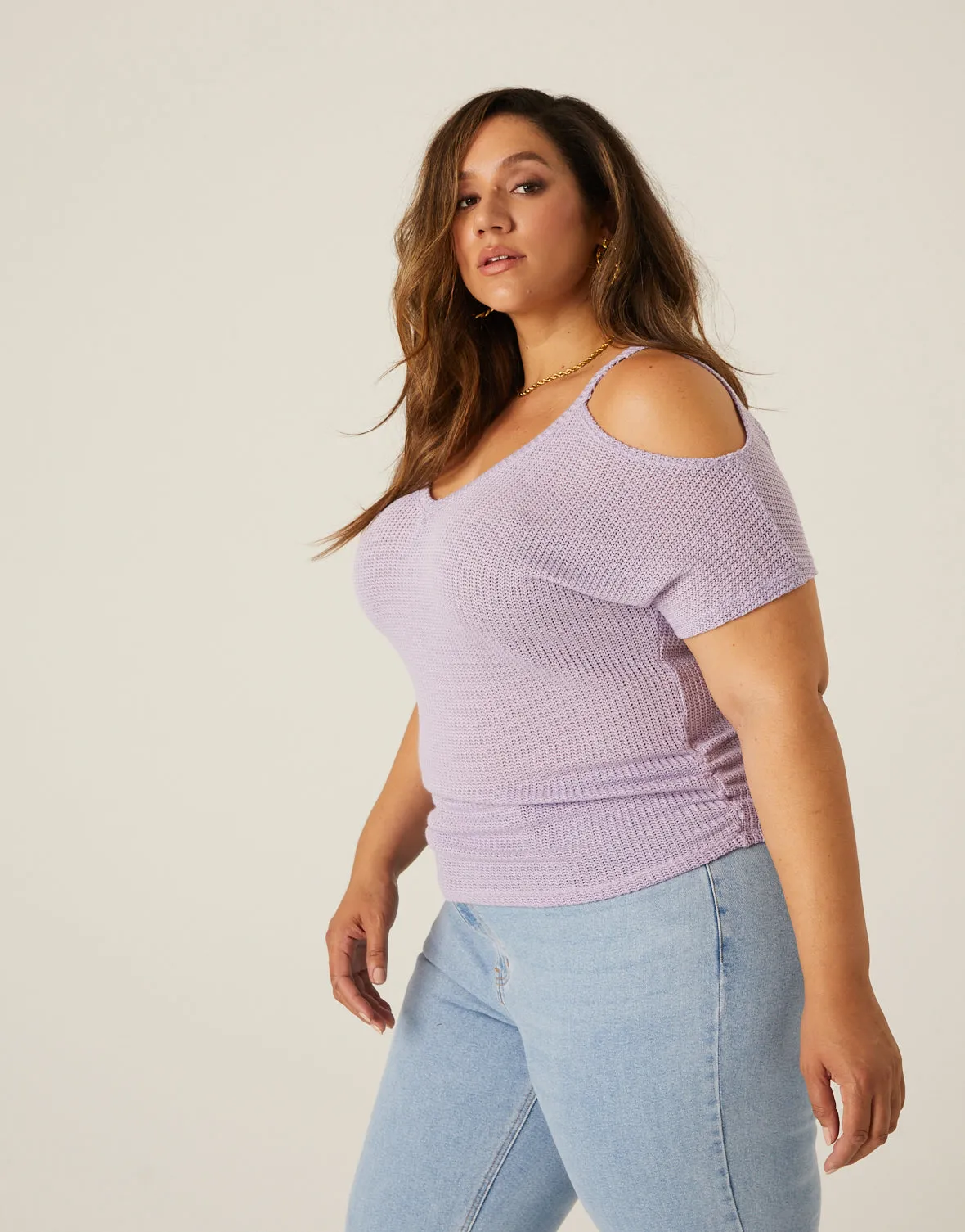 Plus Size Cold Shoulder Knit Top